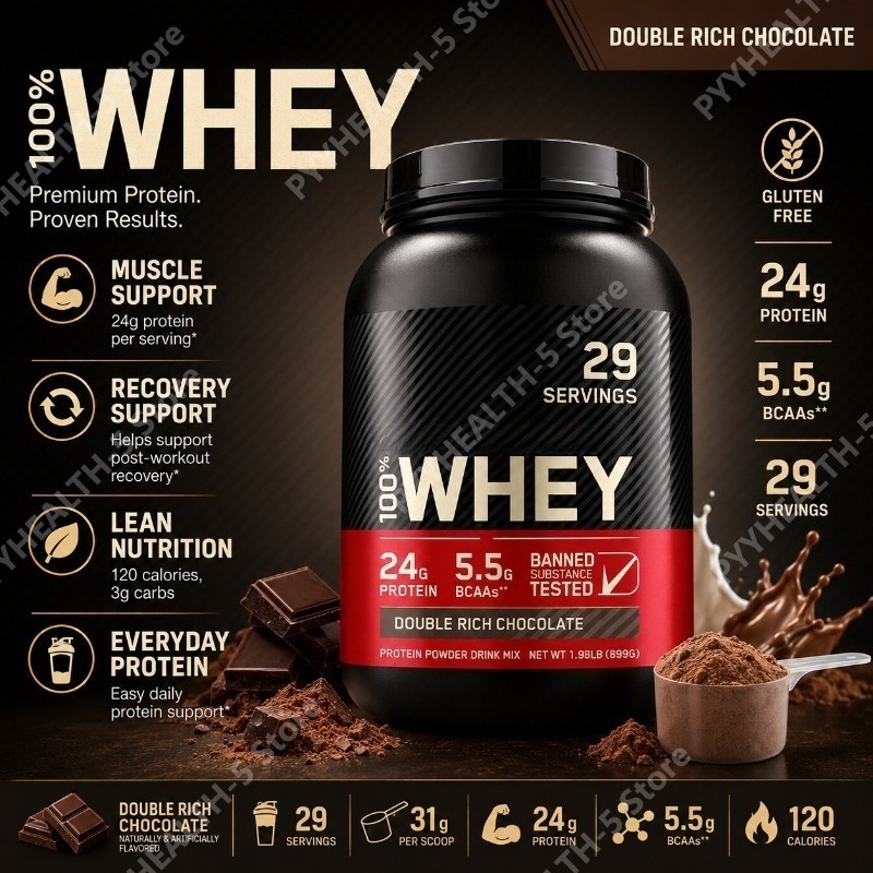 Fitness Nutrition Whey Protein - เวย์โปรตีนผง รสช็อกโกแลตเข้มข้น 24 กรัม โปรตีนสำหรับฟื้นฟูกล้ามเนื้อ สนับสนุนโภชนาการสำหรับการออกกำลังกาย