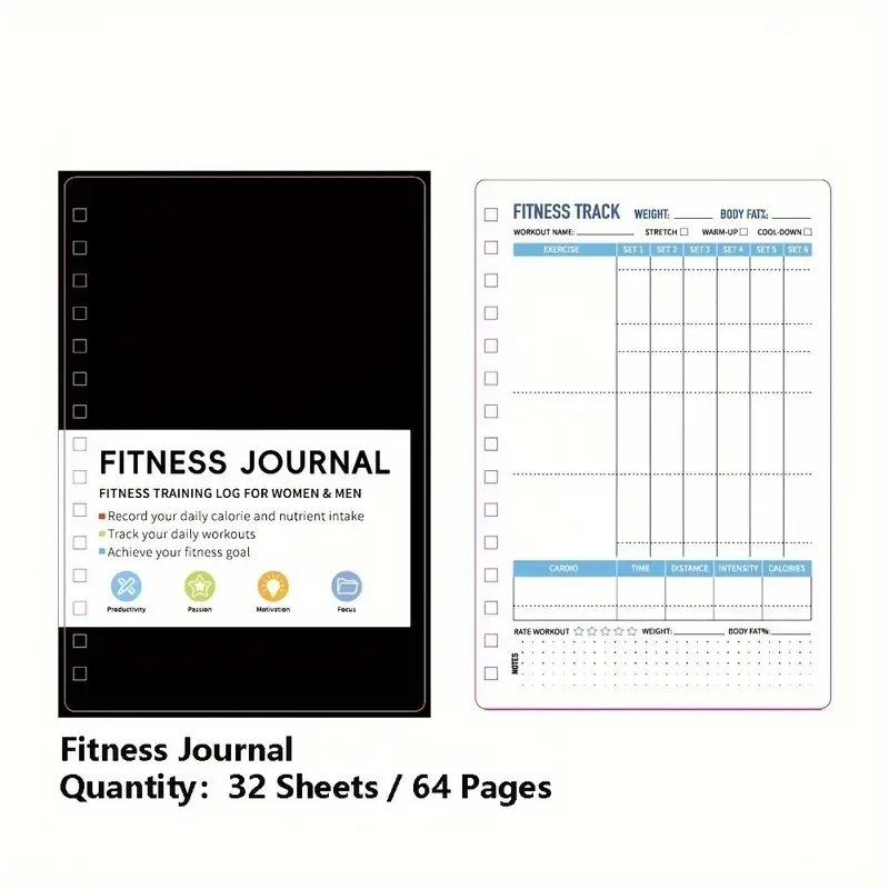 Nutrition Fitness Plan - สมุดโน้ตแบบสันเกลียวสำหรับวางแผนการออกกำลังกายและโภชนาการรายวัน 32 แผ่น สมุดบันทึกการออกกำลังกาย แผ่นเขียนโน้ต อุปกรณ์สำนักงานและโรงเรียน