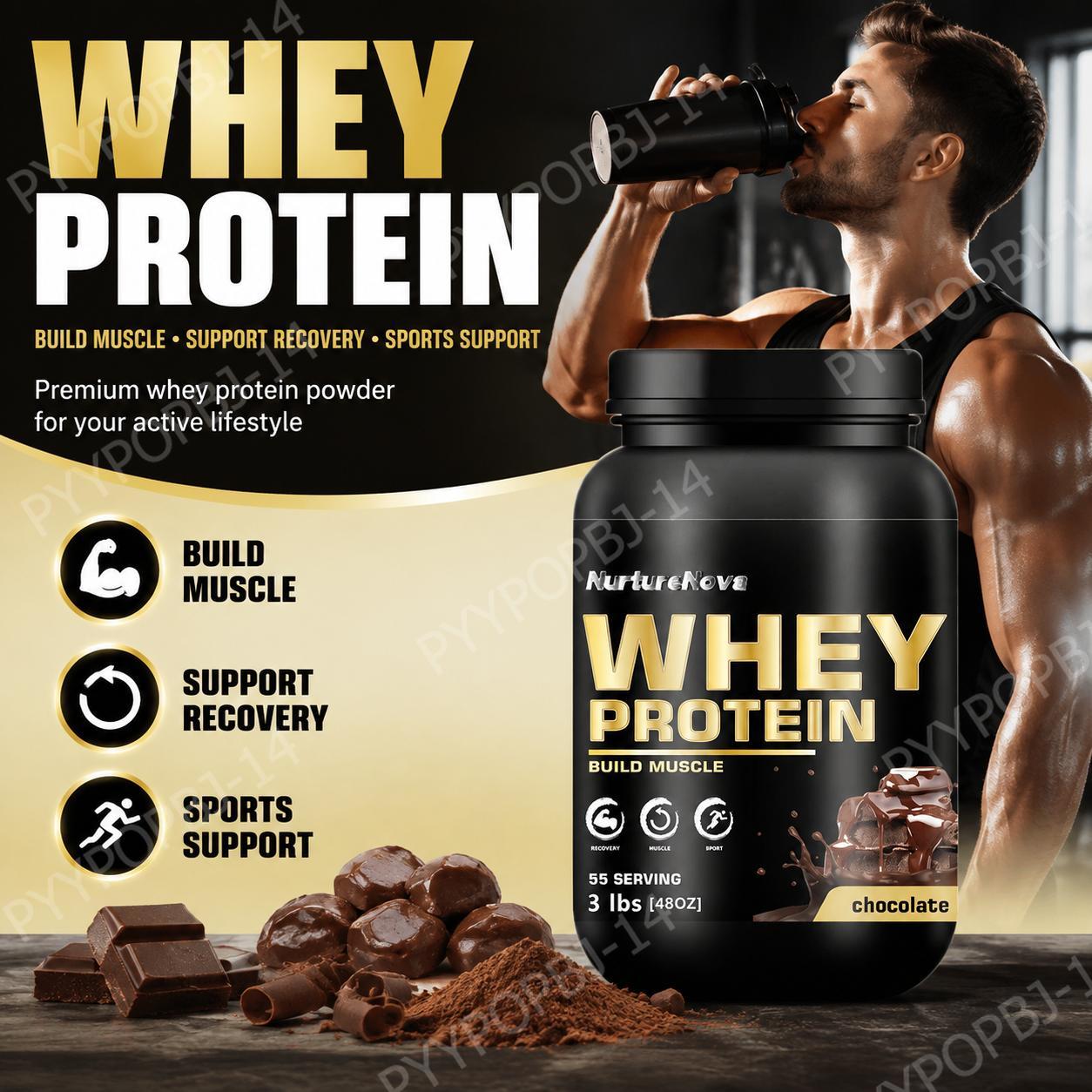 Fitness Nutrition Whey Protein - NurtureNova ผงโปรตีนเวย์รสช็อกโกแลต 30 กรัมต่อหน่วยบริโภค 55 หน่วยบริโภคต่อขวด